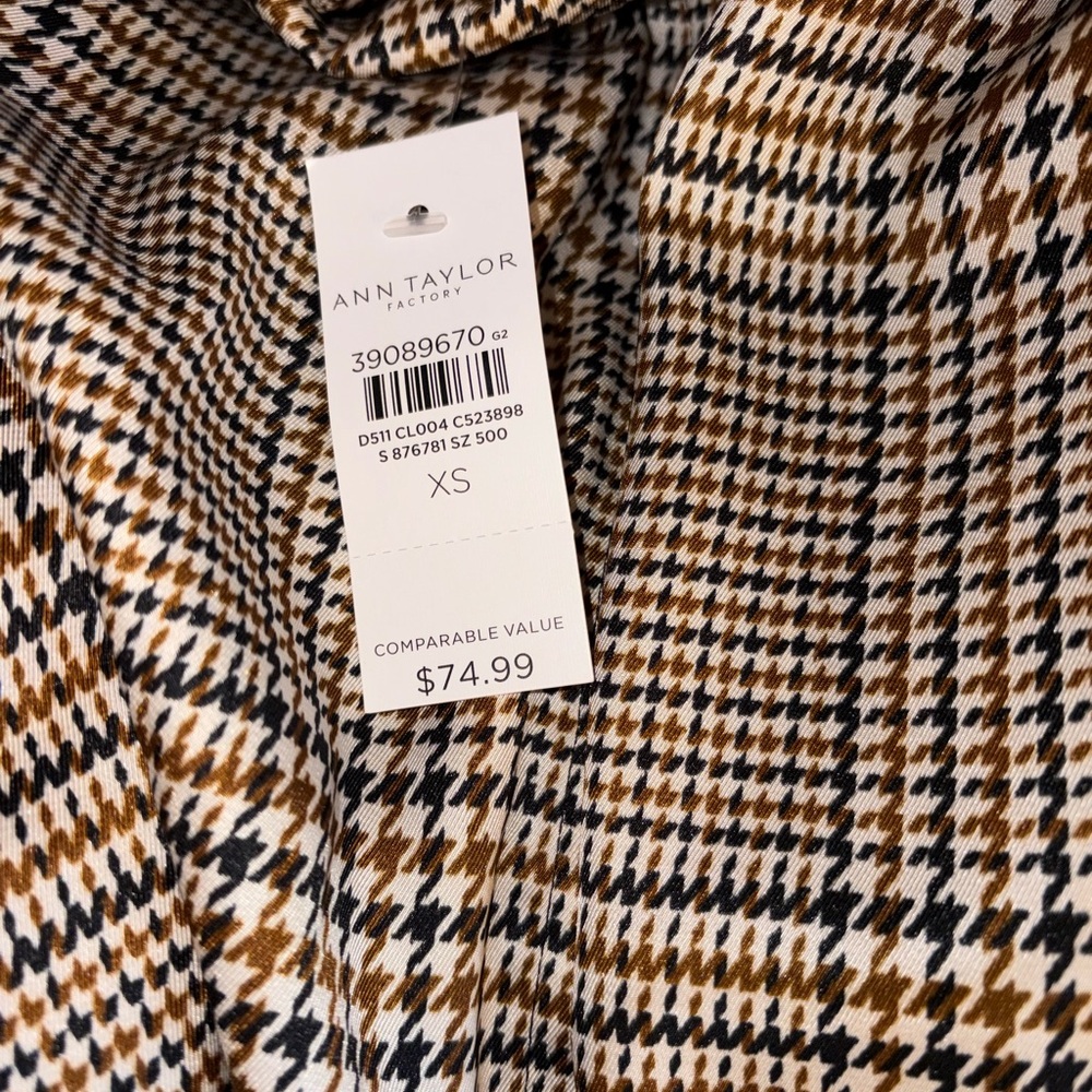 Ann Taylor Brown and Black Houndstooth Shirt